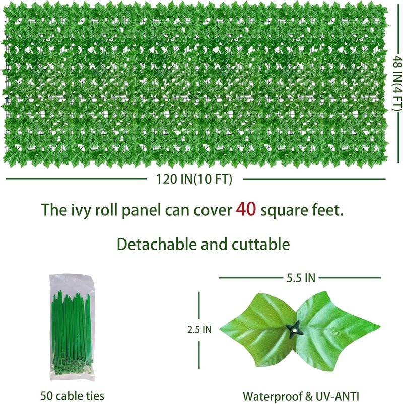 ODTORY Artificial Ivy Privacy Fence Wall Screen: 48X120 in UV-Anti Faux Greenery Backdrop Ivy Vine Leaf Hedges Fence Panels for Patio, Balcony, Garden, Backyard Indoor Outdoor Light Green Decor - Image 2